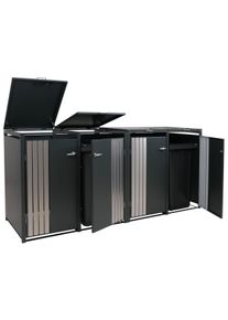 4er-Mülltonnenverkleidung HWC-O67, Mülltonnenbox mit Deckel, Metall 122x264x84cm 104kg ~ anthrazit Edelstahl