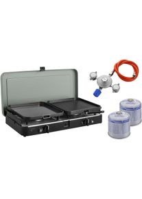 Cadac 2-Cook 3 Pro Deluxe Gaskocher PowerPak Regler 2 Gaskartuschen 50mbar Exklusiv Wagner Edition grün