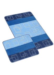 Bellatex Fürdőszoba szőnyeg szett Bany kivágásnélkül Kockás kék, 60 x 100, 60 x 50 cm