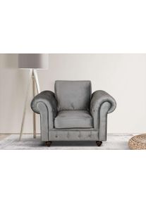 Home Affaire Fauteuil MENDITTE Knoopstiksels op armleuningen en voorste lijst, hoge kwaliteit fauteuils maat Fluweel grijs