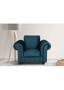 Home Affaire Fauteuil MENDITTE Knoopstiksels op armleuningen en voorste lijst, hoge kwaliteit fauteuils maat Fluweel blauw