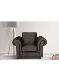 Home Affaire Fauteuil MENDITTE Knoopstiksels op armleuningen en voorste lijst, hoge kwaliteit fauteuils maat Fluweel bruin