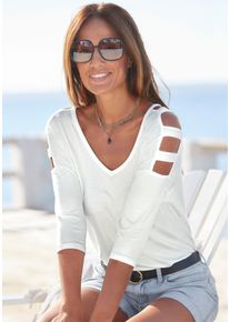 Lascana Shirt met 3/4-mouwen met cut-outs, geplooide lange mouwen, off-the-shoulder dames shirts met 3/4 mouwen maat 36 wit