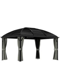 Outsunny 3 x 4m Hardtop Gazebo Canopy with Metal Roof, Aluminium Gazebo Permanent Pavilion with Netting and Curtains, Dark Grey | Aosom Ireland