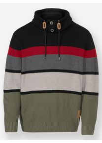 Catamaran Heren Pullover met rolkraag en streeppatroon in zwart/kaki gestreept ,maat 48, Witt, 100% Polyacryl