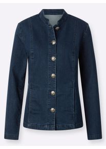 Damen Jeansblazer mit Trachtenknöpfen in blue-stone-washed ,Größe 38, WITT, 81% Baumwolle, 17% Polyester, 2% Elasthan