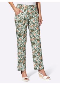Dames Comfortbroek van pure viscose in ecru/eucalyptus bedrukt ,maat 44, WITT, 100% Viscose