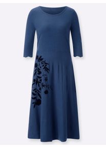 Damen Strickkleid mit samtigem Flockdruck in jeansblau ,Gr&ouml;&szlig;e 36, WITT, 50% Viskose, 28% Polyester, 22% Polyamid