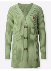 Dames Lang vest in riblook in eucalyptus ,maat 36, WITT, 50% Katoen, 50% Polyacryl