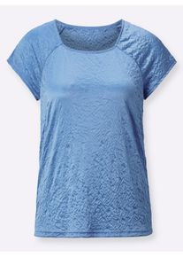 Dames Shirt met korte mouwen van gestructureerd materiaal in hemelsblauw ,maat 36, WITT, 100% Polyester