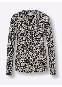 Heine Dames Jerseyblouse met hartprint in champagne/zwart bedrukt ,maat 34, Witt, 95% Viscose, 5% Elastan