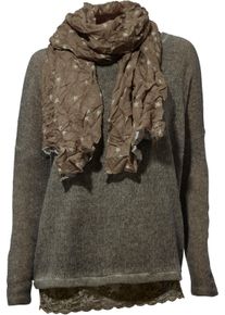 Heine Dames 2-in-1-shirt met sjaal in kaki ,maat 44, Witt, 75% Polyacryl, 25% Polyester. Top: 100% Viscose. Sjaal: 100% Polyester. Kant: 50% Katoen, 40% 