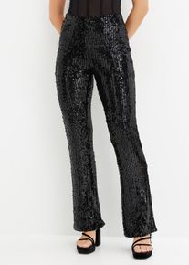 bonprix Mujer, Pantalón con lentejuelas, negro, 36/38