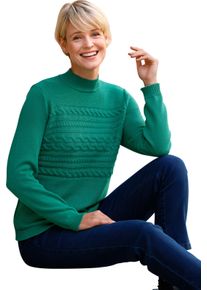 Damska Pulóver so stojačikom s vrkočovým vzorom zelená veľkosť 56