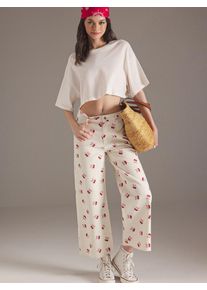 Trendyol Dames Jeans crème / rood / donkerrood 27-28