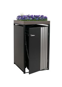 1er-Mülltonnenverkleidung HWC-O67, Mülltonnenbox mit Pflanzkasten, Metall 125x68x84cm 35kg ~ anthrazit Edelstahl