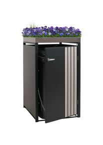 1er-Mülltonnenverkleidung HWC-O67, Mülltonnenbox mit Pflanzkasten, Metall 125x68x84cm 35kg ~ anthrazit Holzoptik hell