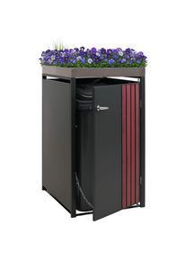 1er-Mülltonnenverkleidung HWC-O67, Mülltonnenbox mit Pflanzkasten, Metall 125x68x84cm 35kg ~ anthrazit Holzoptik dunkel