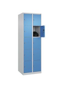 C+P Vijfvoudige locker Classic PLUS, 2 compartimenten, lichtgrijs / lichtblauw, b = 600 mm, 10 vakken, met voetdoppen