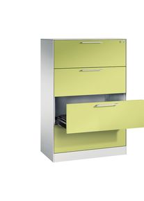C+P Archiefkast ASISTO, hoogte 1292 mm, met 4 lades, A4 liggend, lichtgrijs/felgroen
