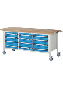 Fahrbare Werkbank Serie 8000, Gestellbauweise, 12 Schubladen, BxT 2000 x 700 mm eurokraft pro