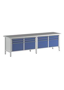 ANKE Anchura del banco de trabajo 2800 mm, bastidor modular, 12 cajones: 8 x 90 mm, 4 x 360 mm, tablero universal