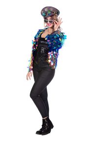 Wilbers Veste courte en sequins bleu/or pour femmes taille unique