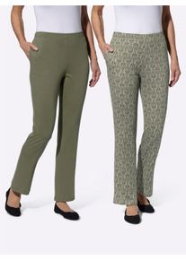 Damen Freizeithose mit Rundum-Dehnbund in khaki + khaki-bedruckt ,Größe 38, WITT, 100% Baumwolle