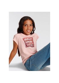 Kidsworld, Damen, T-Shirt &raquo;ONLY GOOD VIBES - Druck&laquo; Kurzarm, gerade Passform, mit peppigen Statements und Spr&uuml;chen, rosa, 128/134, rosa, Kurzarm-