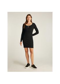 Tommy Jeans, Damen, Jerseykleid &raquo;TJW BADGE RIB BODYCON DRESS EXT&laquo; mit gerippter Struktur, Logo-Badge, Black, N-Gr, M (38) -N-Gr, Black, Bodyconkleid 