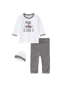 Kidsworld , Strampler, Jäckchen & Mütze », 3 teiliges Baby-Set - NEUE KOLLEKTION«, süßes Outfit aus Bio-Baumwolle , weiß/grau , 50/56 , 3tlg. Set...