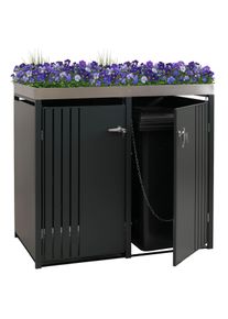 2er-Mülltonnenverkleidung HWC-O67, Mülltonnenbox mit Pflanzkasten, Metall 125x132x84cm 55kg ~ anthrazit
