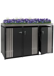 3er-Mülltonnenverkleidung HWC-O67, Mülltonnenbox mit Pflanzkasten, Metall 125x196x84cm 75kg ~ anthrazit Edelstahl