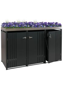 3er-Mülltonnenverkleidung HWC-O67, Mülltonnenbox mit Pflanzkasten, Metall 125x196x84cm 75kg ~ anthrazit