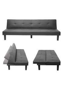 3er-Sofa HWC-G11, Couch Schlafsofa Gästebett Bettsofa Klappsofa, Schlaffunktion 195cm ~ Kunstleder, schwarz