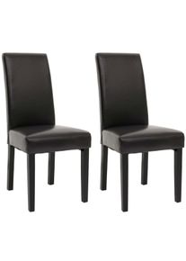 2er-Set Esszimmerstuhl HWC-N66, Stuhl Küchenstuhl Lehnstuhl Massivholz Kunstleder ~ schwarz-braun, schwarze Beine