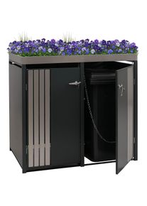 2er-Mülltonnenverkleidung HWC-O67, Mülltonnenbox mit Pflanzkasten, Metall 125x132x84cm 55kg ~ anthrazit Edelstahl