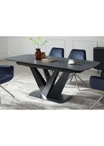 Esstisch HWC-J73, Tisch Esszimmertisch Ausziehtisch, Marmor-Optik Edelstahl Keramik ausziehbar 160-200x90 cm ~ schwarz