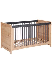 My Baby Lou Gitterbett , Eichefarben, Dunkelgrau , Holz, Holzwerkstoff , Buche , massiv, Sperrholz , 76.50x80x145 cm , zum Juniorbett umbaubar,
