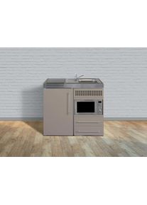 STENGEL MPM 100 Miniküche 100cm breit Kühlschrank Glaskeramikkochfeld Mikrowelle Spüle sand matt