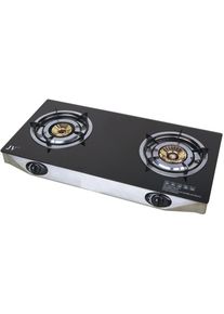 JV Propangaskocher Campingkocher mit Glasplatte 2-flammig Camping Outdoor schwarz