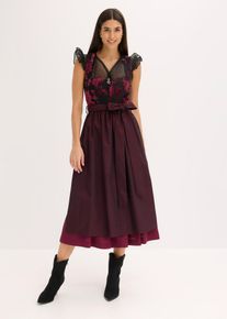 bonprix Femei Rochie dirndl midi cu catifea (set/2 piese), roşu, 36