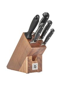 WMF Messerblock , Braun, Edelstahlfarben , Holz, Metall , 6-teilig , Walnuss , 19.5x14.5x36 cm , Made in Germany , Küchenmesser, Messerblöcke