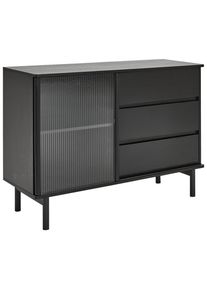 Mid.you Sideboard Nordic , Schwarz , Holz, Glas, Holzwerkstoff , 1 Fächer , 3 Schubladen , 111x79x40 cm , Bsci , Holzmöbel, Kommoden Holz, Sideboards