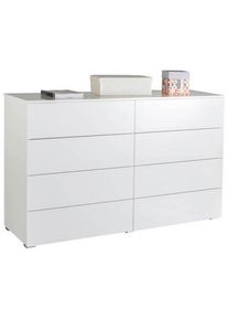 CARRYHOME Sideboard , Weiß Hochglanz , Holzwerkstoff , 8 Schubladen , 140x85x44 cm , FSC MIX , Beimöbel erhältlich, stehend , Kleinmöbel, Kommoden,