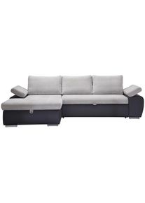 Xora Ecksofa , Hellgrau, Dunkelgrau , Textil , Ottomane links, L-Form , 271x175 cm , Made in Europe , seitenverkehrt erhältlich, Schlafen auf