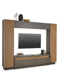 CARRYHOME Wohnwand , Anthrazit, Eiche Artisan , Holzwerkstoff , 8 Fächer , 2 Schubladen , 272.6x209.5x41.3 cm , Wohnzimmer, Wohnwände, Komplette