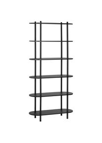 PBJ Regal , Schwarz , Holzwerkstoff , 6 Fächer , 90x160x30 cm , Wohnzimmer, Regale, Bücherregale