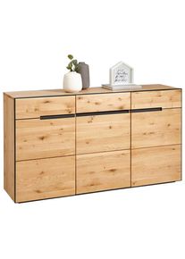 Linea Natura Sideboard , Anthrazit, Eichefarben , Holz, Metall, Holzwerkstoff , Wildeiche , furniert, teilmassiv , 3 Fächer , 1 Schubladen , 152x84x38