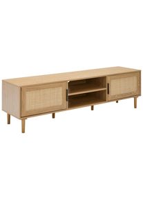 Mid.you Lowboard , Naturfarben , Metall , Kiefer, Rattan , 1 Fächer , 160x45x39 cm , FSC , Holzmöbel, Wohnwände Holz, Lowboards Holz